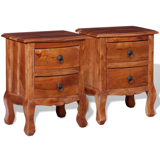 vidaXL Nightstand | Set of 2 | Brown | Solid acacia wood | Medium | Nightstand