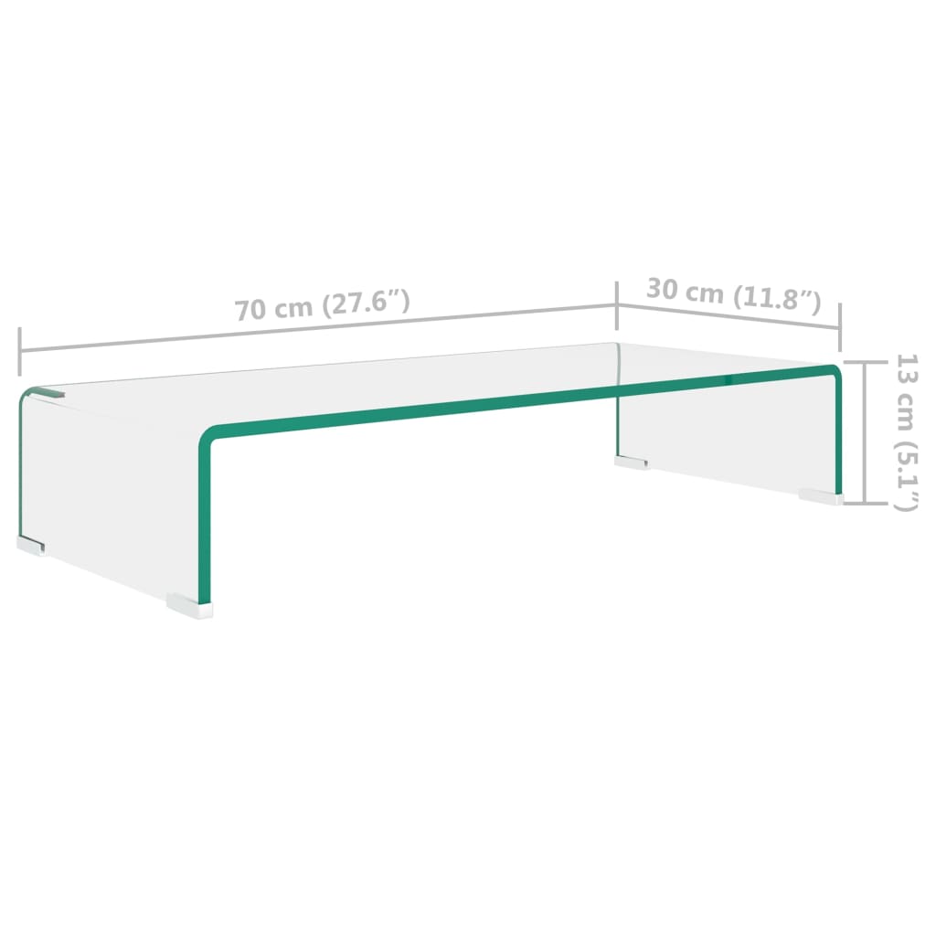 vidaXL TV Stand/Monitor Riser Glass Clear 70x30x13 cm