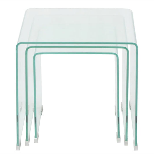 vidaXL Nesting Table Set | Set of 3 | Clear | Tempered safety glass | Small