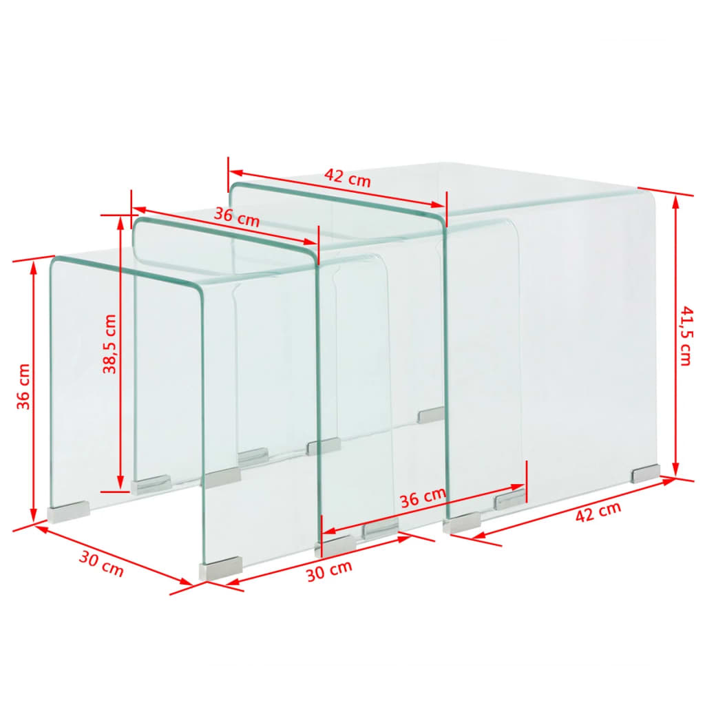 vidaXL Nesting Table Set | Set of 3 | Clear | Tempered safety glass | Small