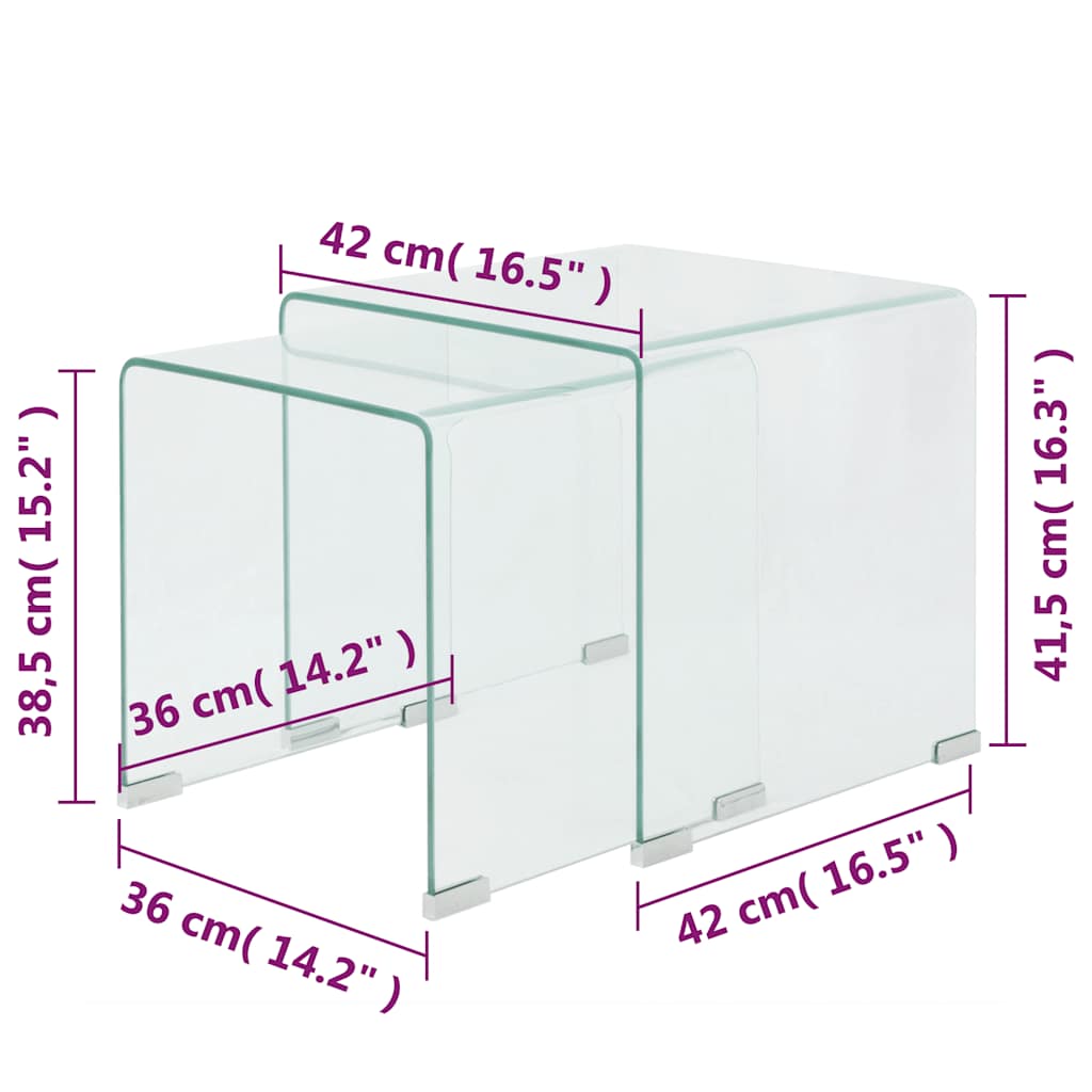 244191 vidaXL Two Piece Nesting Table Set Tempered Glass Clear