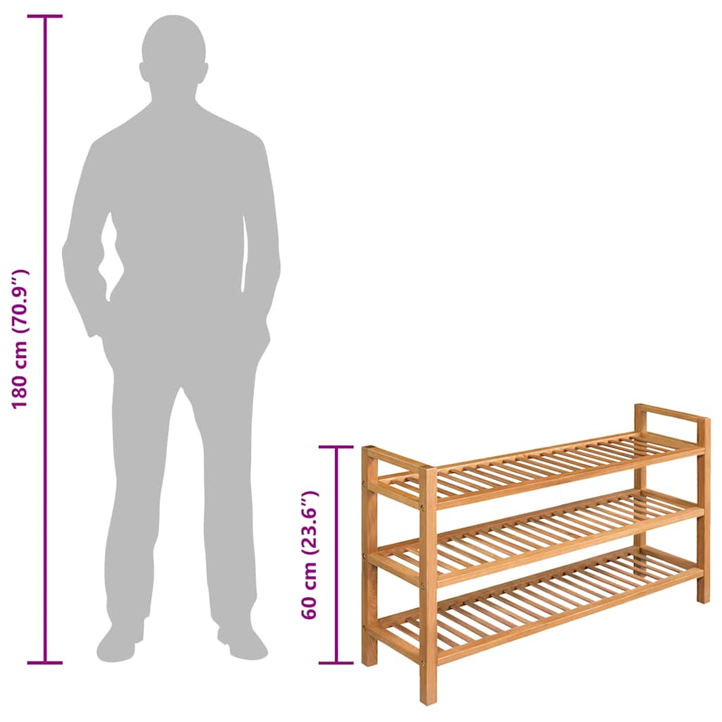 vidaXL Shoe Rack with 3 Shelves 100x27x60 cm Solid Oak Wood