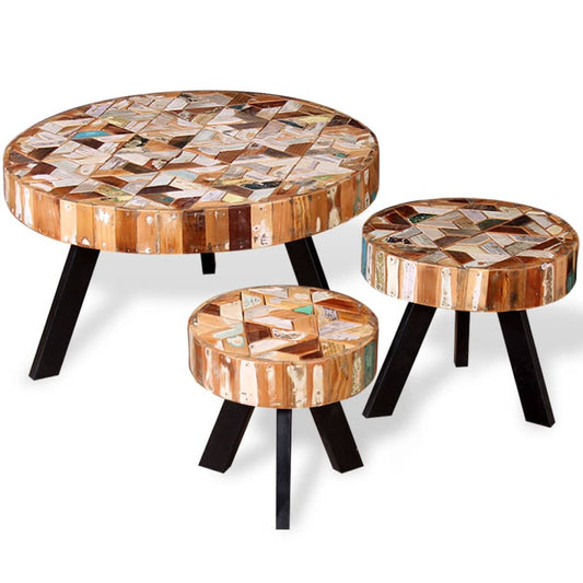 vidaXL Coffee Table | Set of 3 | Multicolour | Solid reclaimed wood