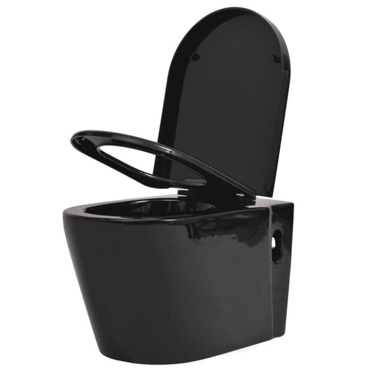 vidaXL Wall Hung Toilet Ceramic Black