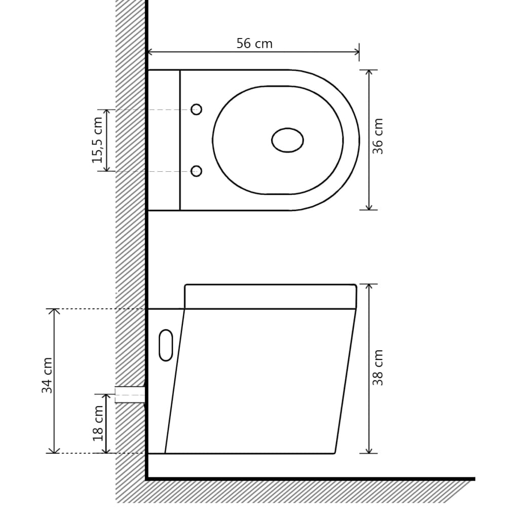 vidaXL Wall Hung Toilet Ceramic Black