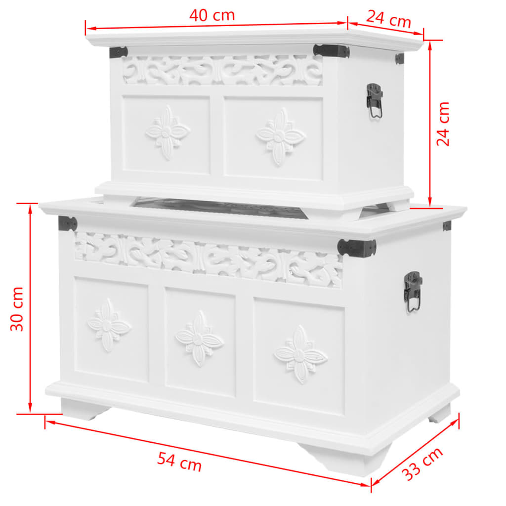 vidaXL Storage Chest | White | MDF and Solid Pine wood | Large and Small