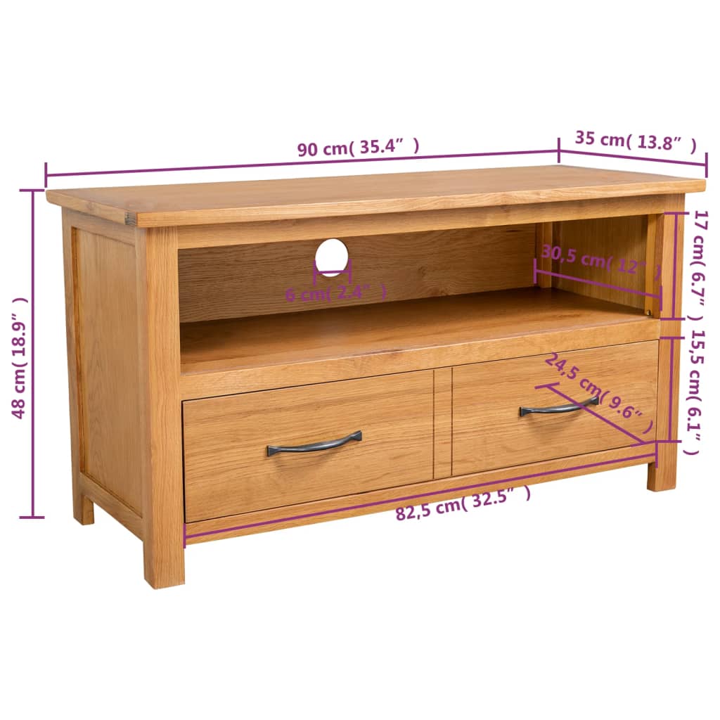 vidaXL TV Cabinet 90x35x48 cm Solid Oak Wood