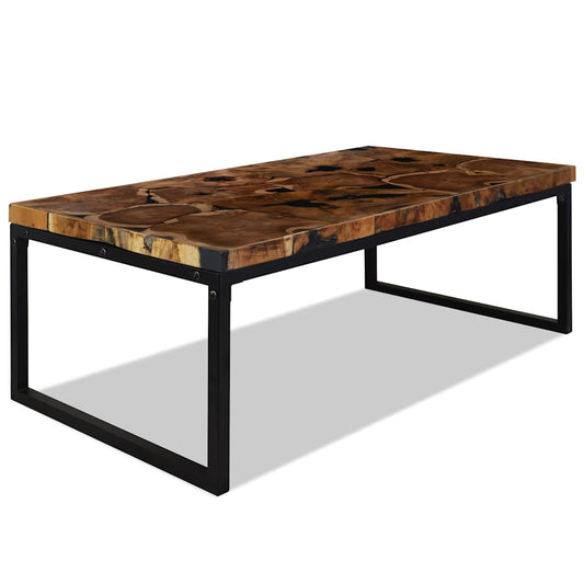 vidaXL Coffee Table | Black and Brown | Teak Wood and Resin | 110x60x40 cm