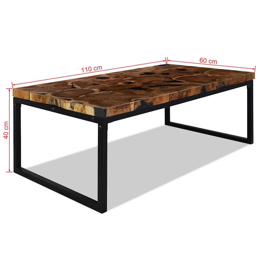 vidaXL Coffee Table | Black and Brown | Teak Wood and Resin | 110x60x40 cm