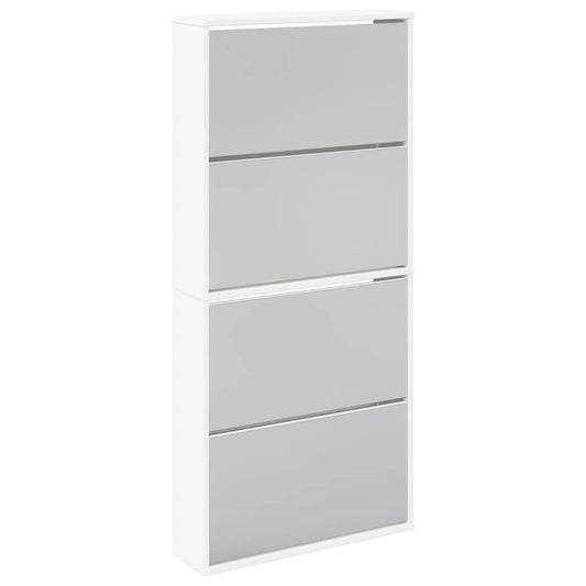 vidaXL Shoe Rack | White | Engineered wood, mirror | 63x17x134 cm | Shoe Cabinet