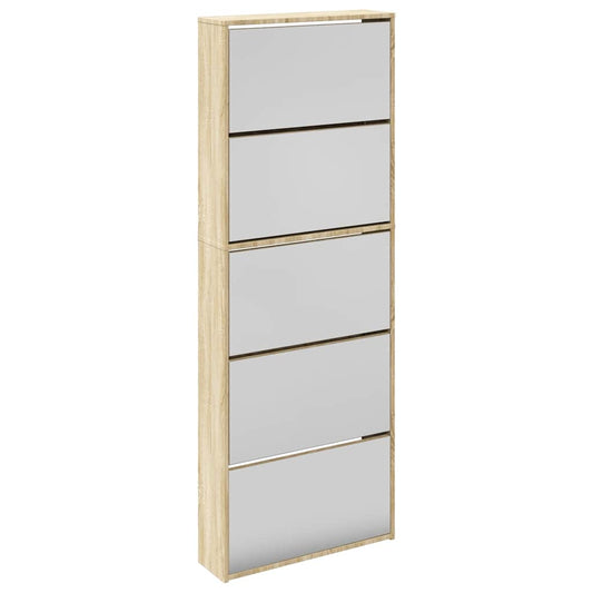 vidaXL Shoe Cabinet 5-Layer Mirror Oak 63x17x169,5 cm
