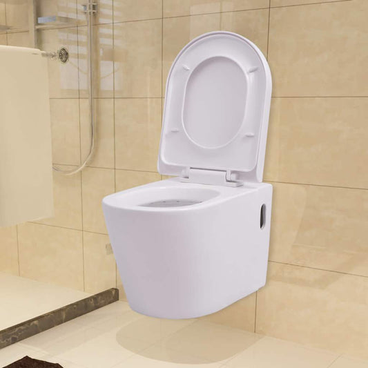 vidaXL Wall Hung Toilet with Concealed Cistern Ceramic White
