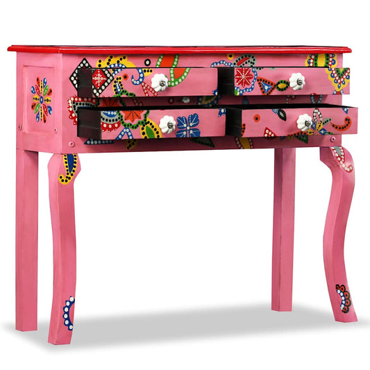 244597 vidaXL Console Table Solid Mango Wood Pink Hand Painted