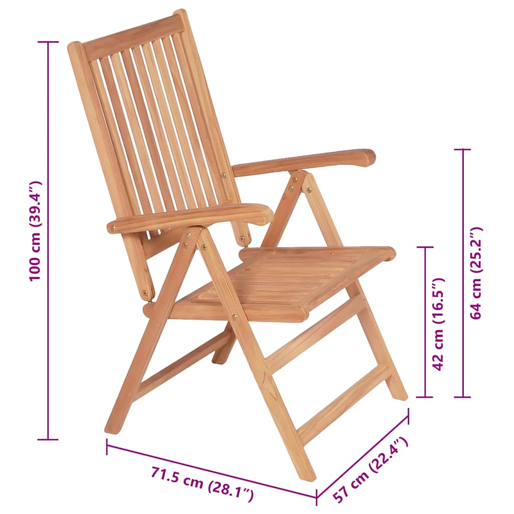 vidaXL Reclining Folding Chairs 2 pcs Solid Teak Wood