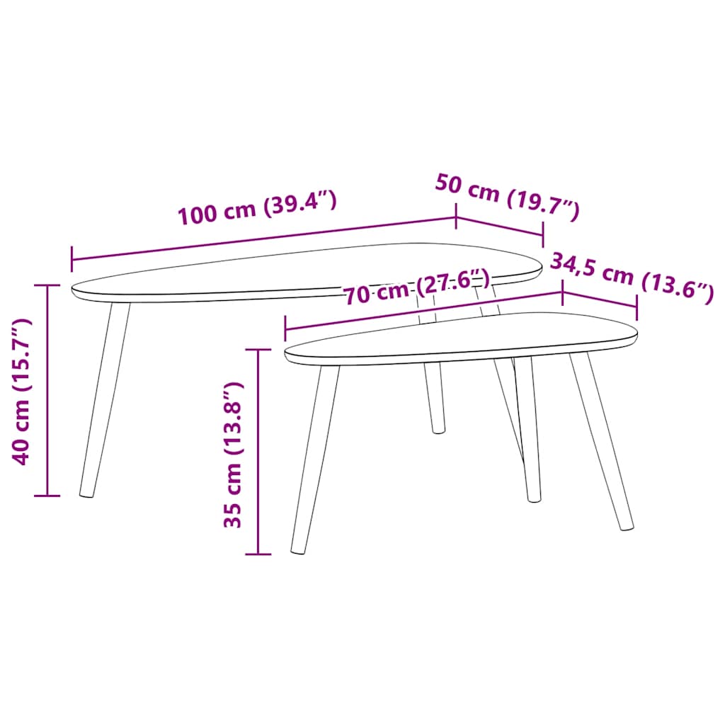 vidaXL Coffee Table Set 2 Pieces Solid Pinewood Brown