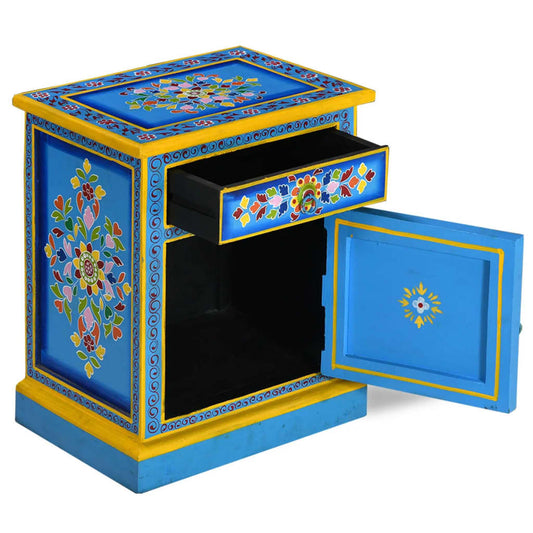 vidaXL Bedside Cabinet | Turquoise, Yellow, Multicolour | Solid Mango Wood