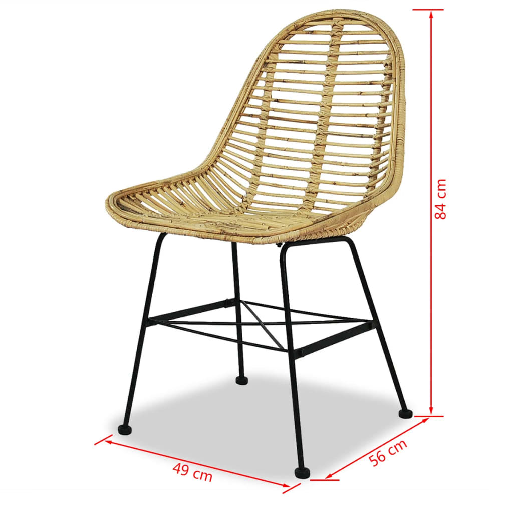 vidaXL Dining Chair | Set of 2 | Beige | Natural rattan and wrought iron