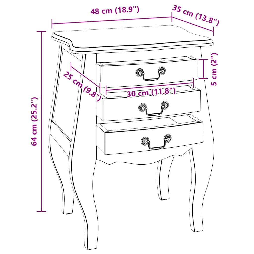 vidaXL Bedside Cabinet Solid Mahogany Wood 48x35x64 cm