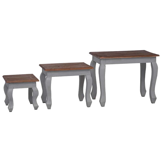 vidaXL Nesting Table Set 3 Pieces Solid Mahogany Wood