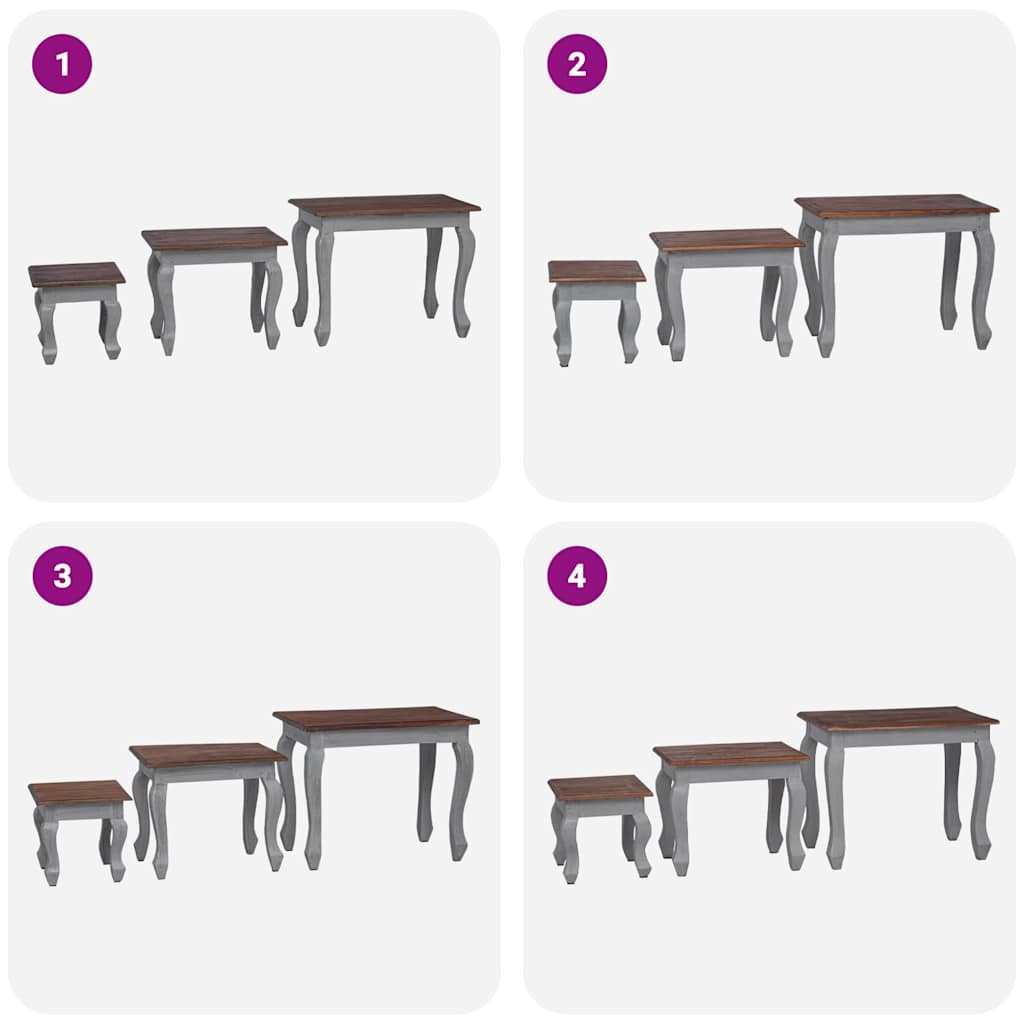 vidaXL Nesting Table Set 3 Pieces Solid Mahogany Wood