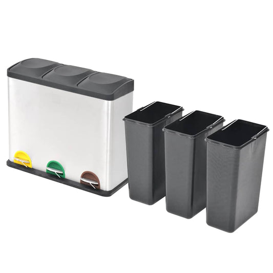 vidaXL Recycling Pedal Bin Garbage Trash Bin Stainless Steel 54 L