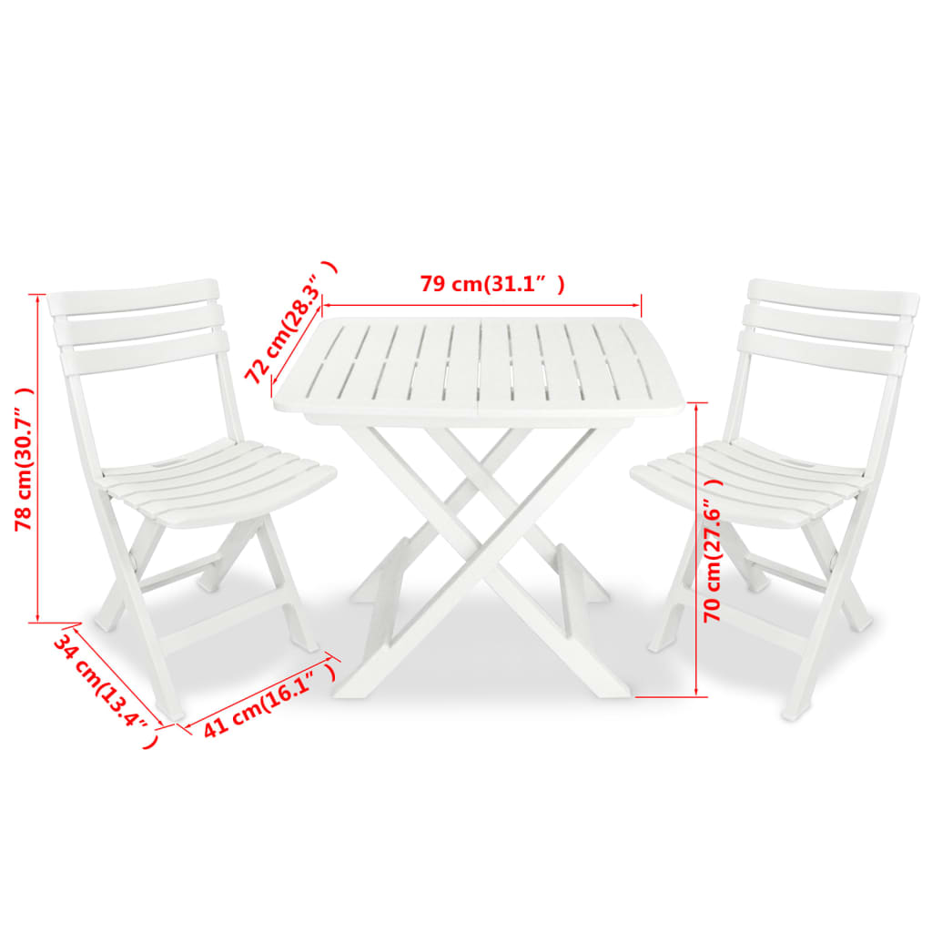 vidaXL Garden Furniture Set | White | Plastic | Foldable | Bistro Table