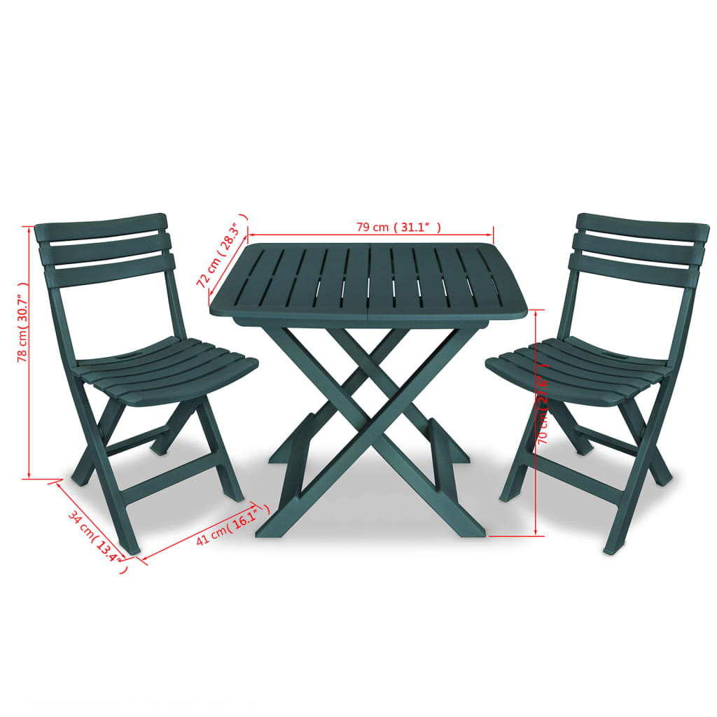 vidaXL Garden Furniture Set | Green | Plastic | Small | Foldable | Bistro Set