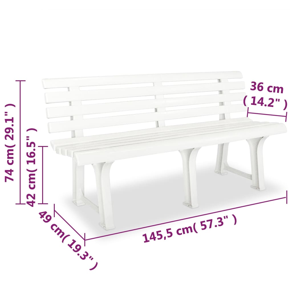 vidaXL Garden Bench | White | Plastic | Standard | Durable | Garden Bench
