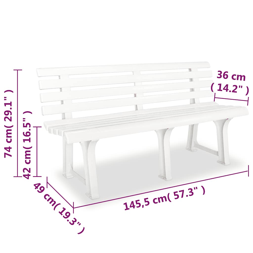 vidaXL Garden Bench 145,5 cm Plastic White