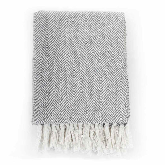 245319 vidaXL Throw Cotton Herringbone 160x210 cm Grey