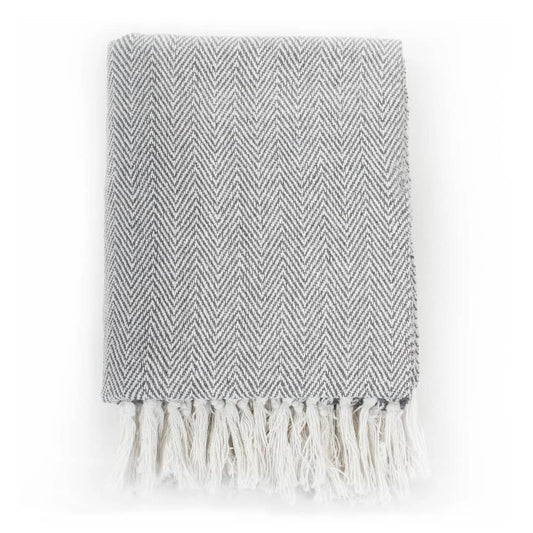 245320 vidaXL Throw Cotton Herringbone 220x250 cm Grey