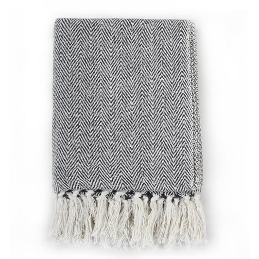 vidaXL Throw Cotton Herringbone 220x250 cm Navy Blue