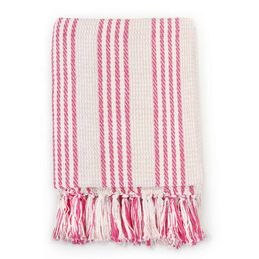 245324 vidaXL Throw Cotton Stripes 125x150 cm Pink and White