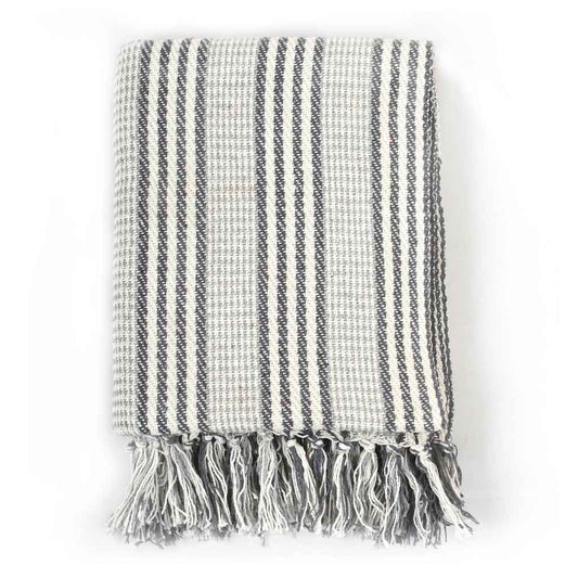 245329 vidaXL Throw Cotton Stripes 220x250 cm Grey and White