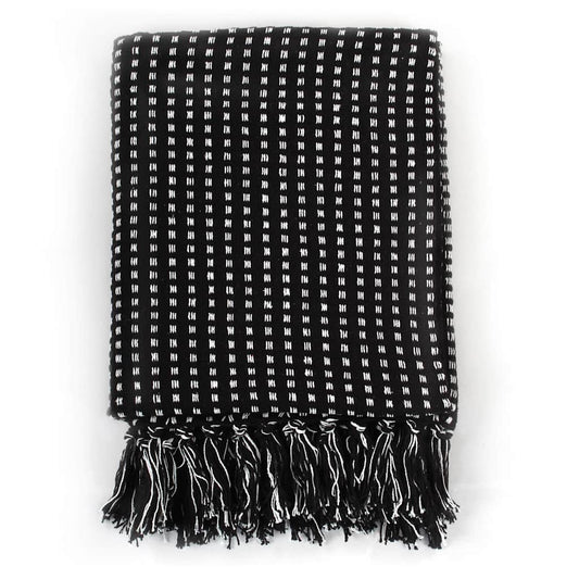 245332 vidaXL Throw Cotton Squares 220x250 cm Black