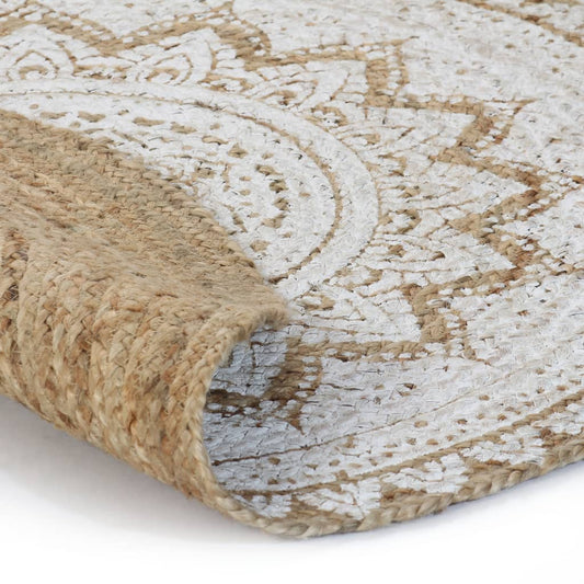 vidaXL Area Rug Braided Jute Printed 90 cm Round