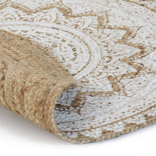 245341 vidaXL Area Rug Braided Jute Printed 150 cm Round