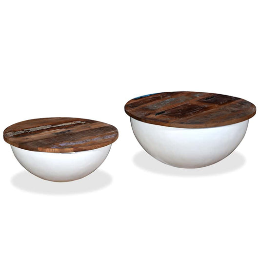 245256 vidaXL Coffee Table Set 2 Pieces Solid Reclaimed Wood White Bowl Shape