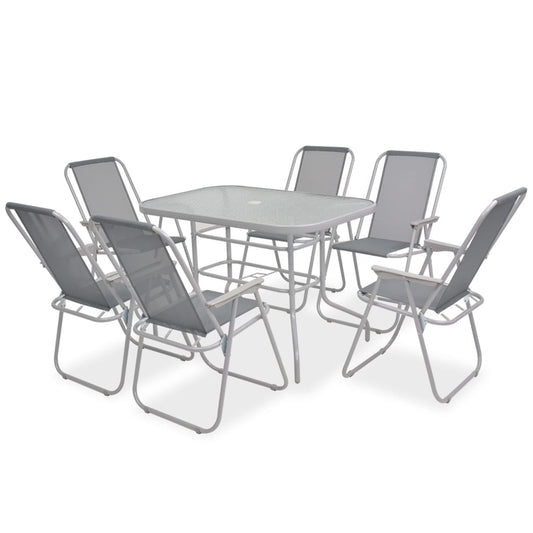 43786 vidaXL 8 Piece Outdoor Dining Set Steel and Textilene Grey