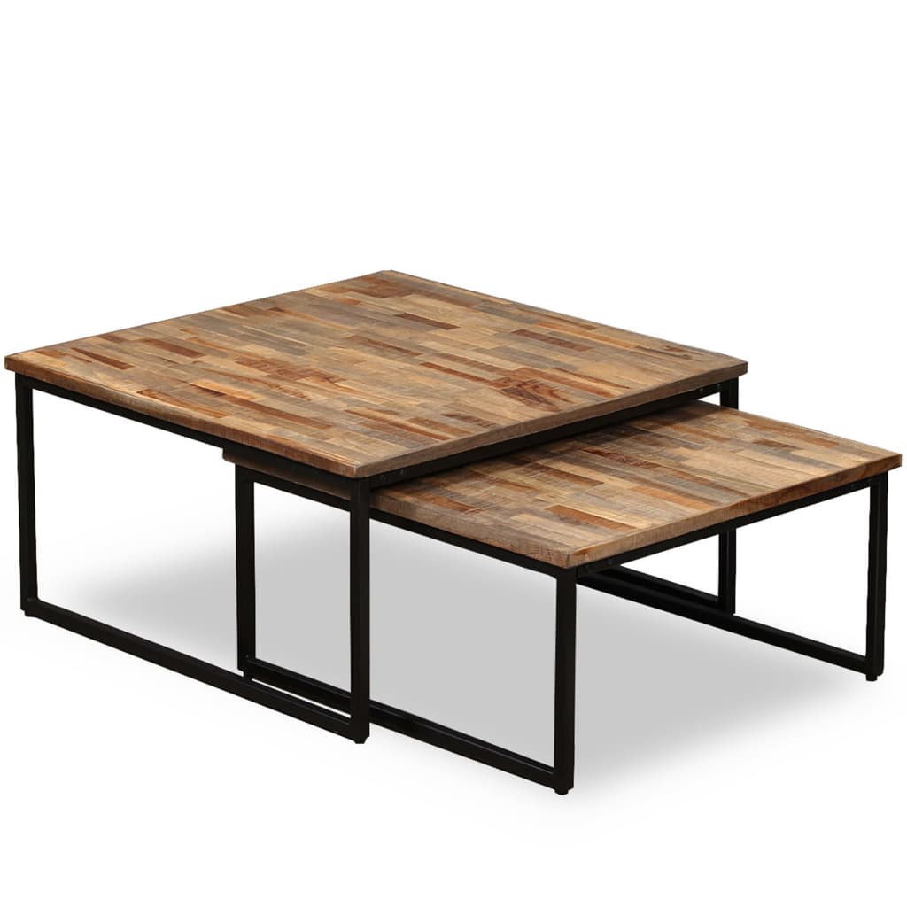 vidaXL Coffee Table | Set of 2 | Brown | Reclaimed teak | Large & Small