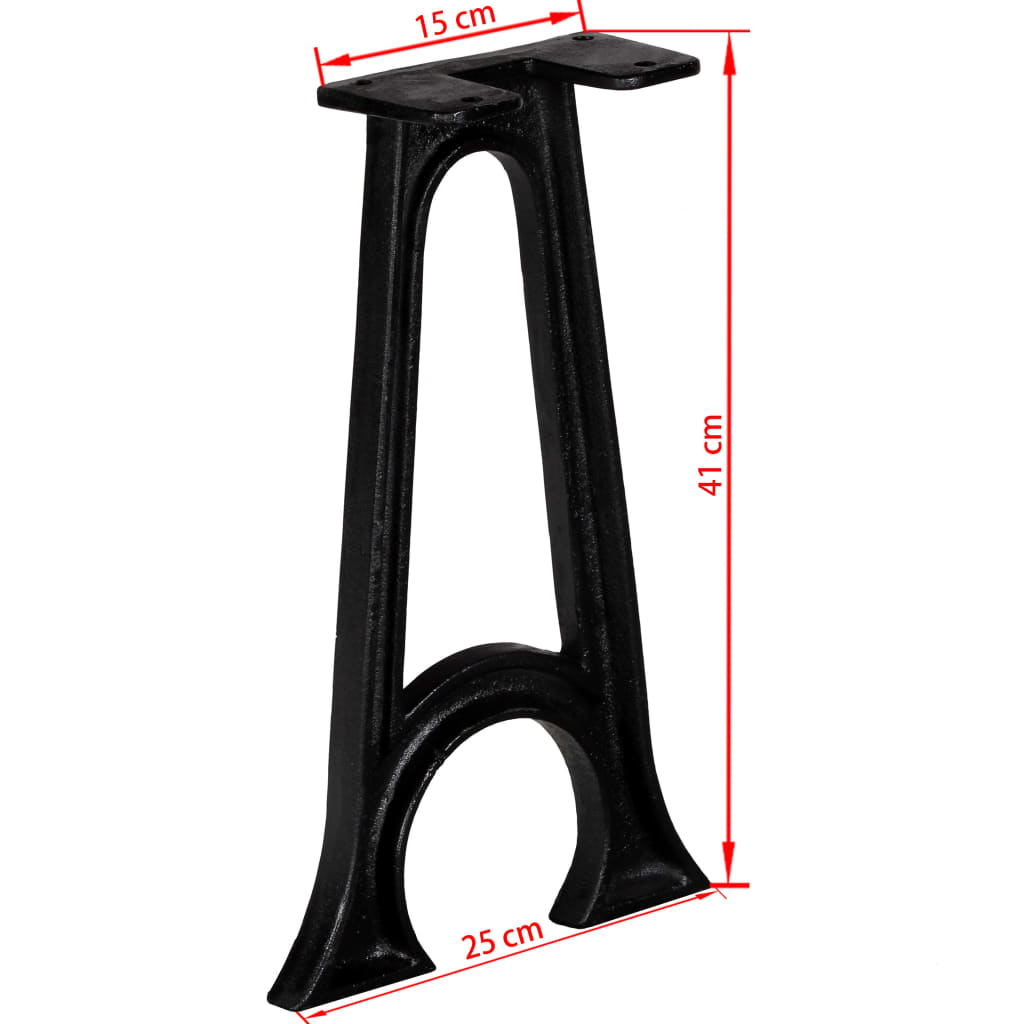 vidaXL Bench Leg | Set of 2 | Black | Cast iron | Medium | Durable