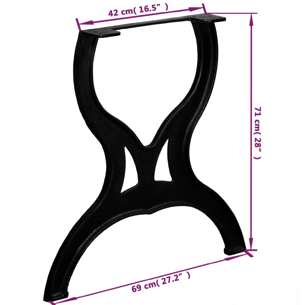 vidaXL Dining Table Leg | Set of 2 | Black | Cast iron | 69x71 cm | Durable
