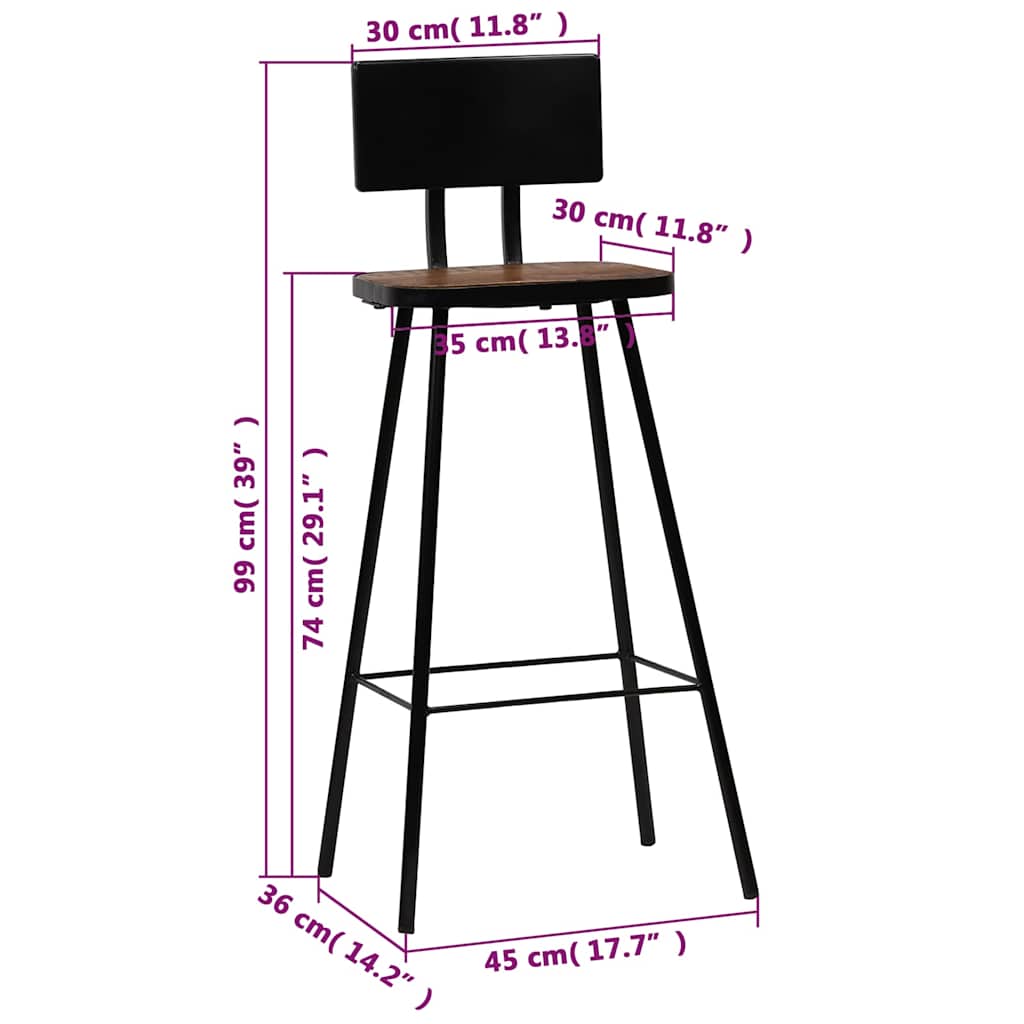 vidaXL Bar Stools 2 pcs Solid Reclaimed Wood
