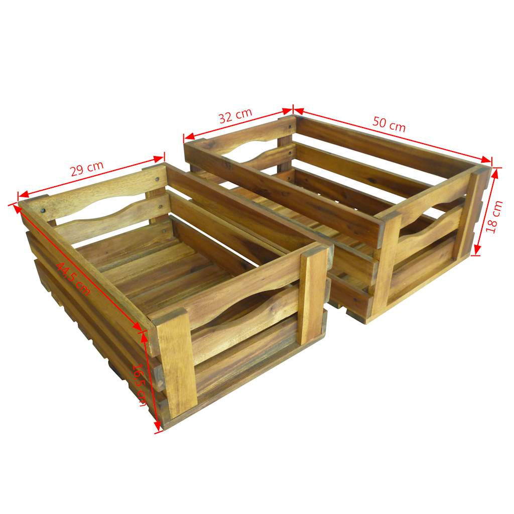 43791 vidaXL Apple Crate Set 2 Pieces Solid Acacia Wood