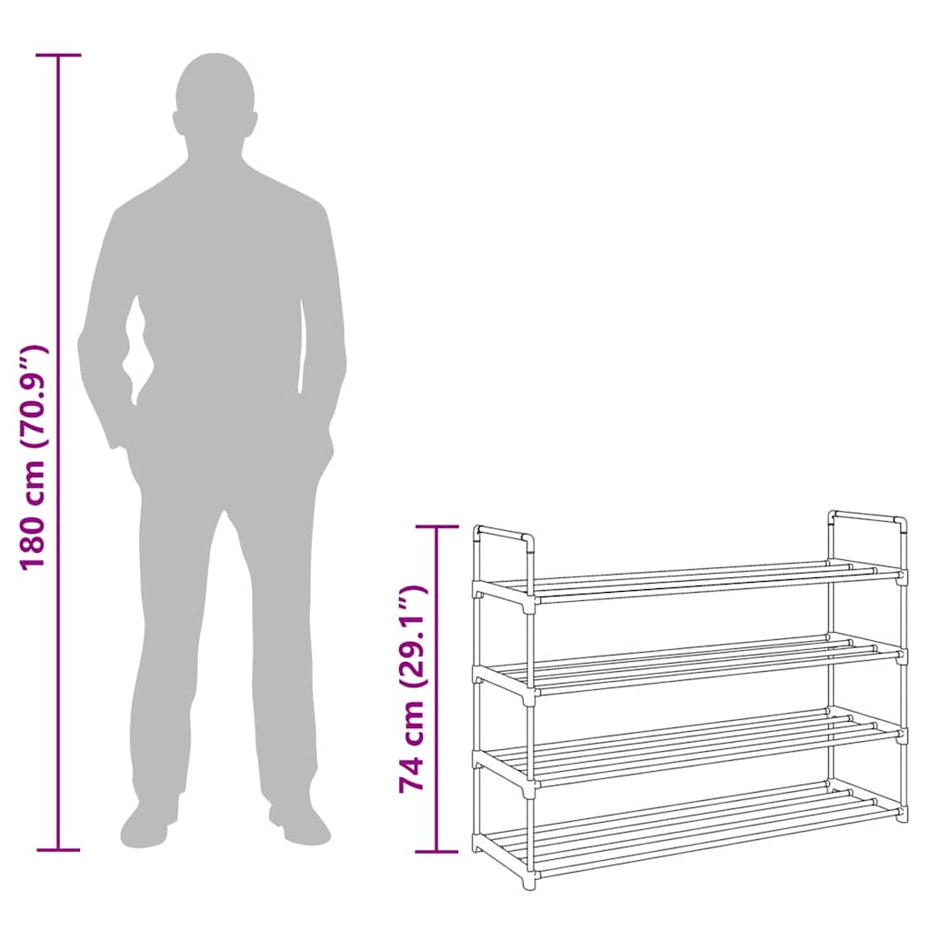 vidaXL Shoe Rack | Black | Metal and Plastic | Medium | Shoe Rack | Rectangular