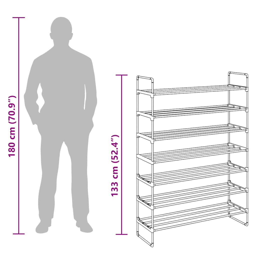 245627 vidaXL Shoe Rack with 7 Shelves Metal and Plastic Black