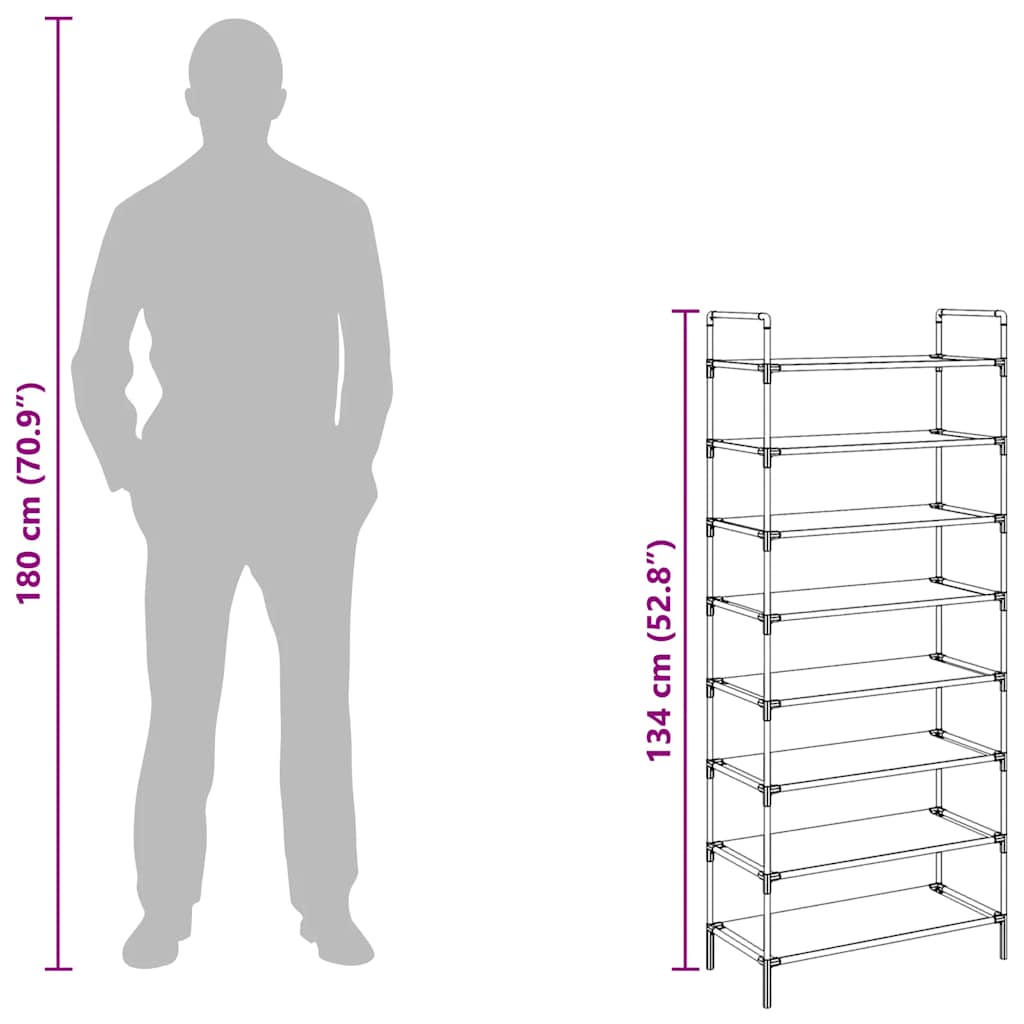 245629 vidaXL Shoe Rack with 8 Shelves Metal and Non-woven Fabric Black