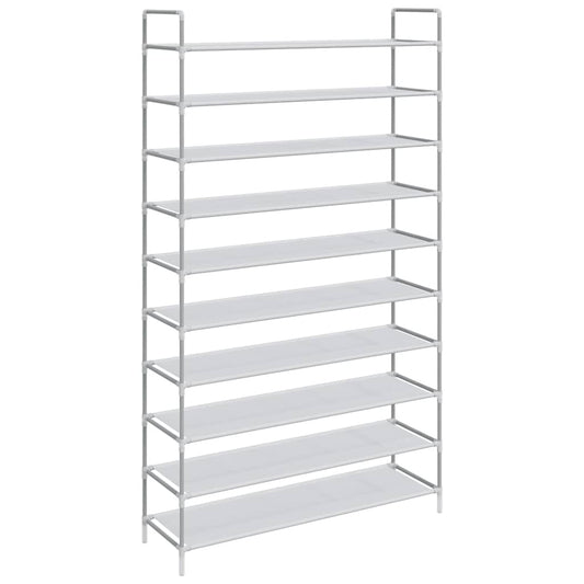 245631 vidaXL Shoe Rack with 10 Shelves Metal and Non-woven Fabric Silver