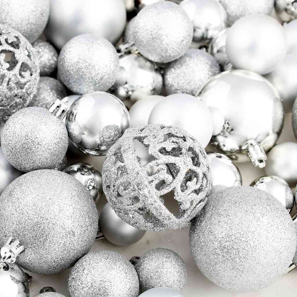 245712 vidaXL 100 Piece Christmas Ball Set 3/4/6 cm Silver