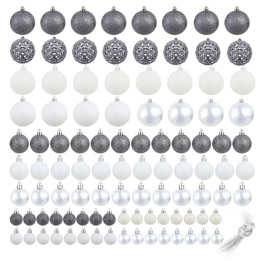 245717 vidaXL 100 Piece Christmas Ball Set 3/4/6 cm White/Grey